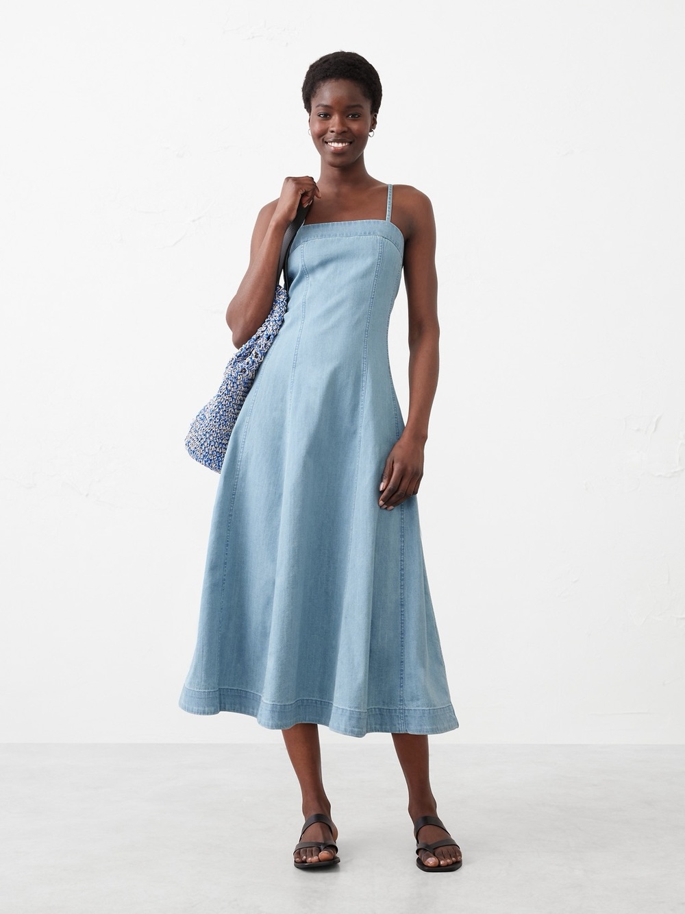 Banana Republic Light Blue Denim Midi Dress with Slim Straps